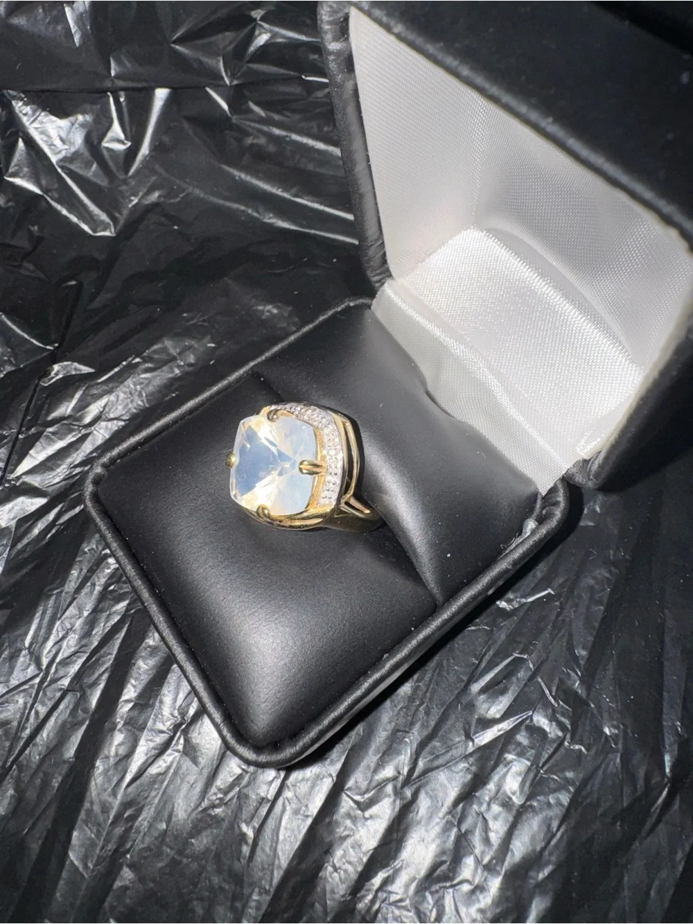 Gold-Tone Cushion White Stone Ring - Womens Jewelry - Picture 2 of 3